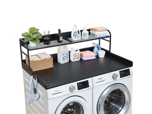 Vevor plan de travail pour lave-linge et sèche-linge 137x69,9 cm avec étagère et 2 crochets, noir