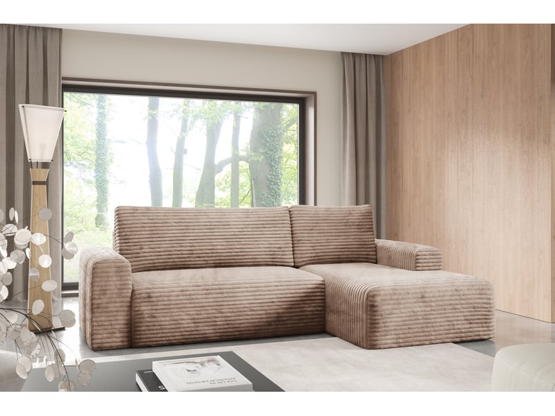 Canapé d'angle convertible en velours côtelé sontii braun - Conforama B