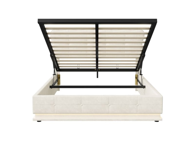  Lit 140x190 cm, rgb led, hydraulique, moderne, cadre de lit double 140x190 cm, velours, beige  - Conforama W