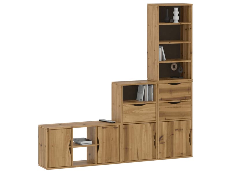  Lot de 4 meuble tv bas salon avec rangement odda bois de pin massif  - Conforama D