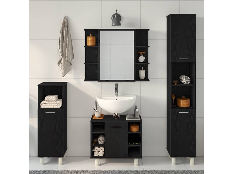 Ensemble de mobilier de salle de bain 4 pièces noir cf64557 - Conforama D