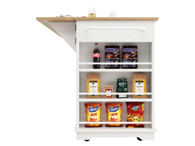  Desserte de cuisine avec tiroir et plateau rabattable en mdf 151,5×60×91,7 cm blanc et naturel  - Conforama D