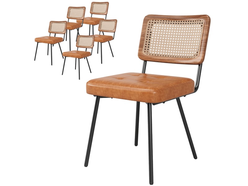  Lot de 6 chaises de salle à manger,61x46x79 cm,style rétro,similicuir,marron  - Conforama D