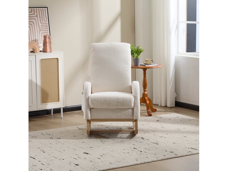  Fauteuil à bascule d'allaitement modenvie dossier haut tissu bouclette blanc avec repose-pieds 75 x 63 x 104 cm  - Conforama D