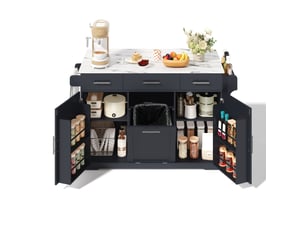 Desserte de cuisine 136x75x92 cm avec plateau rabattable gris