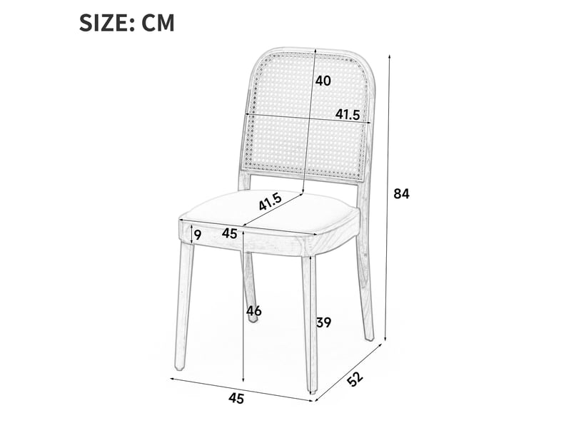  Lot de 6 chaises de salle à manger 52x45x84 cm avec dossier en rotin, pour salle à manger, bois, beige clair et lin  - Conforama C