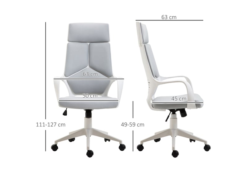  Fauteuil de bureau à bascule, fauteuil présidentiel en tissu, réglable en hauteur et pivotant, 63 x 63 x 117-127 cm, gris  - Conforama E