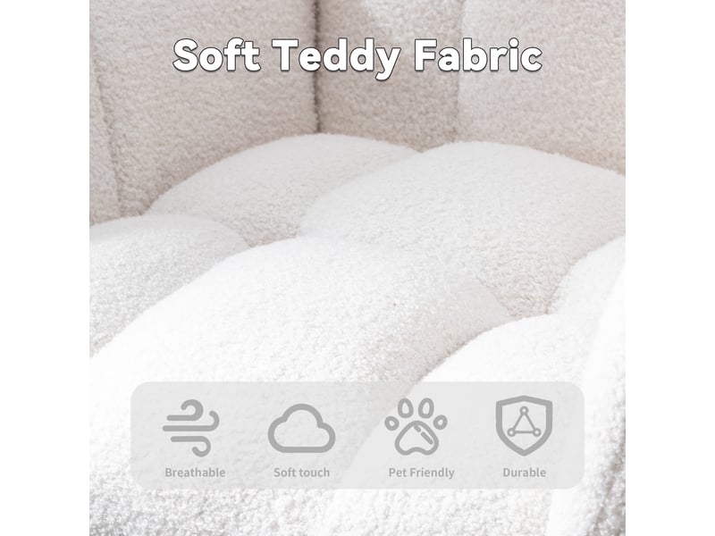  Fauteuil à bascule en tissu bouclette blanc avec accoudoirs  - Conforama C