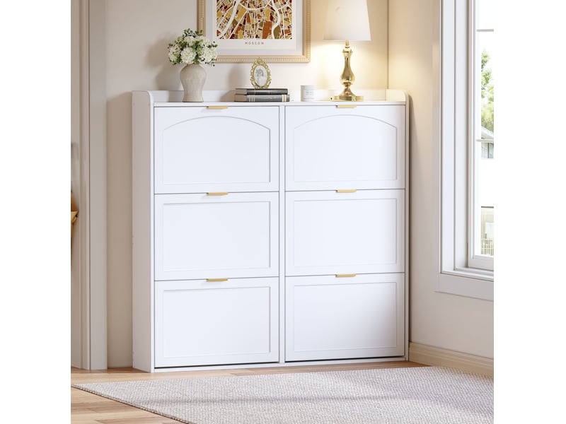 Meuble à chaussures blanc 120x23x118 cm avec 6 compartiments basculants - Conforama D