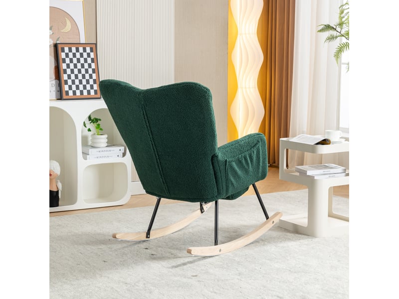  Fauteuil à bascule modenvie moderne en tissu teddy vert avec repose-pieds rétractable 70 x 98 x 98,5 cm  - Conforama E