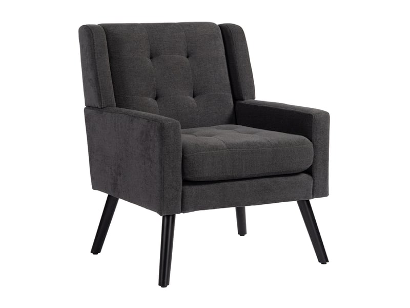 Fauteuil capitonné avec assise ergonomique et pieds en bois massif, tissu gris foncé, 68 × 29,5 × 67 cm - Conforama A