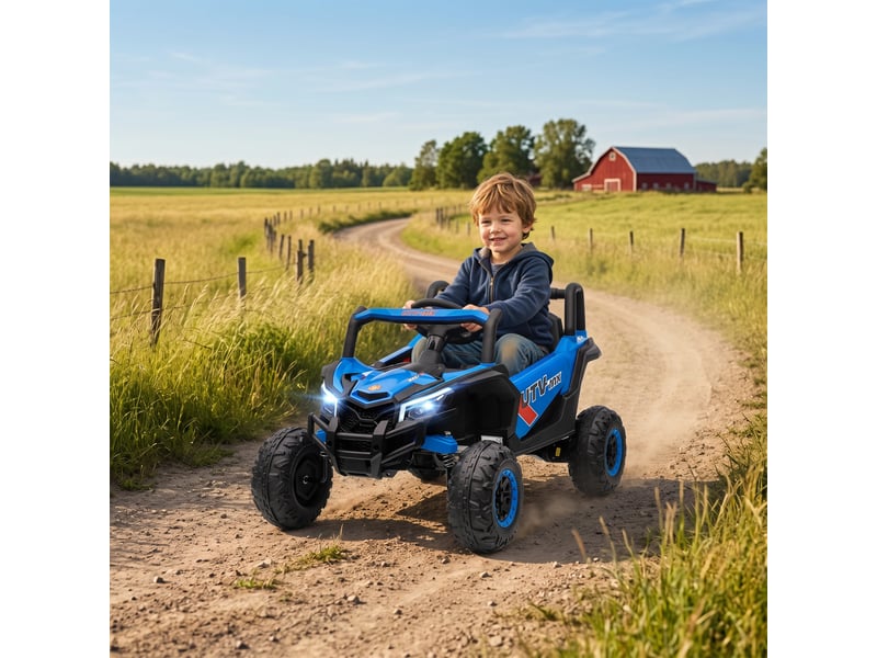  Voiture électrique 12v pour enfants, télécommande, ceinture de sécurité, klaxon, phares led, port usb, pour les 3-5 ans, bleue  - Conforama C