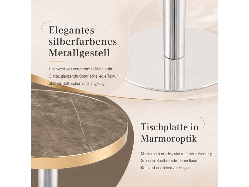  Table d’appoint ronde avec plateau effet marbre et base lestée - lpospi - acier inoxydable doré, mdf gris  - Conforama E