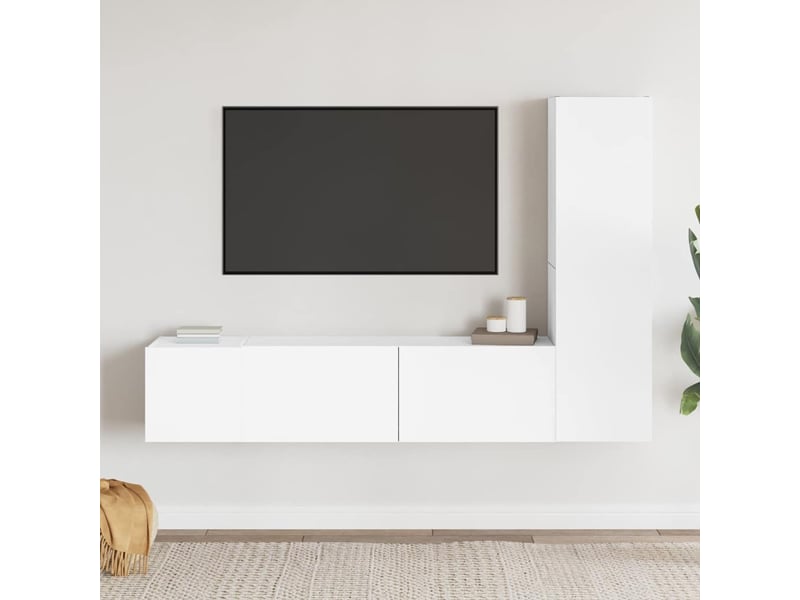  Ensemble de meubles tv - banc tv - meuble de rangement 3 pcs blanc bois d'ingénierie  - Conforama B