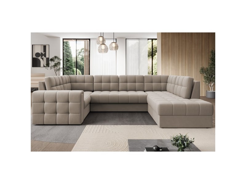  Canapé d'angle convertible monteza beige 299 cm avec coffre et couchage  - Conforama E