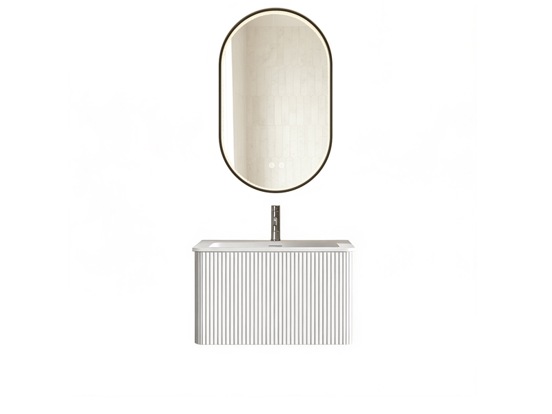  Meuble vasque suspendu 61 cm avec miroir led 50 x 80 cm, blanc, 1 tiroir  - Conforama A
