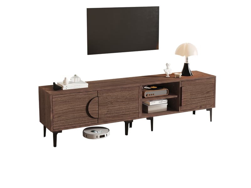  Meuble tv avec 3 portes et 2 niches pour salon 180×35×49 cm en panneaux de particules chêne foncé  - Conforama A
