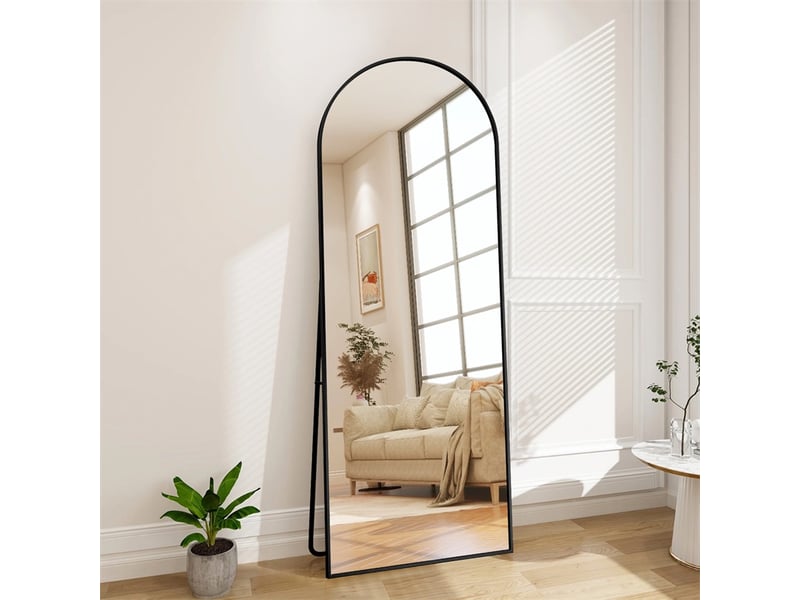  Miroir sur pied 177x77cm - grand miroir en pied arqué avec cadre en alliage d'aluminium - noir  - Conforama D