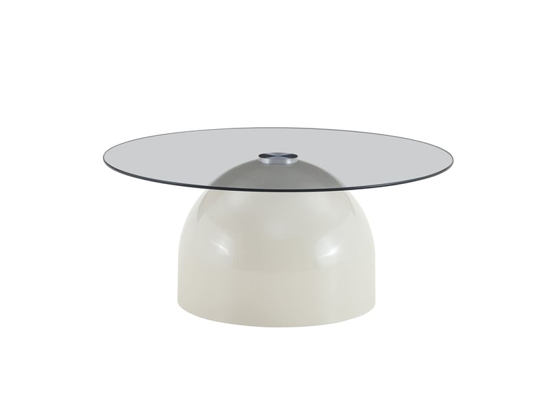  Table basse ronde en verre trempé et acier carboné avec piétement demi-sphère beige  - Conforama A