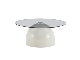 Table basse ronde en verre trempé et acier carboné avec piétement demi-sphère beige