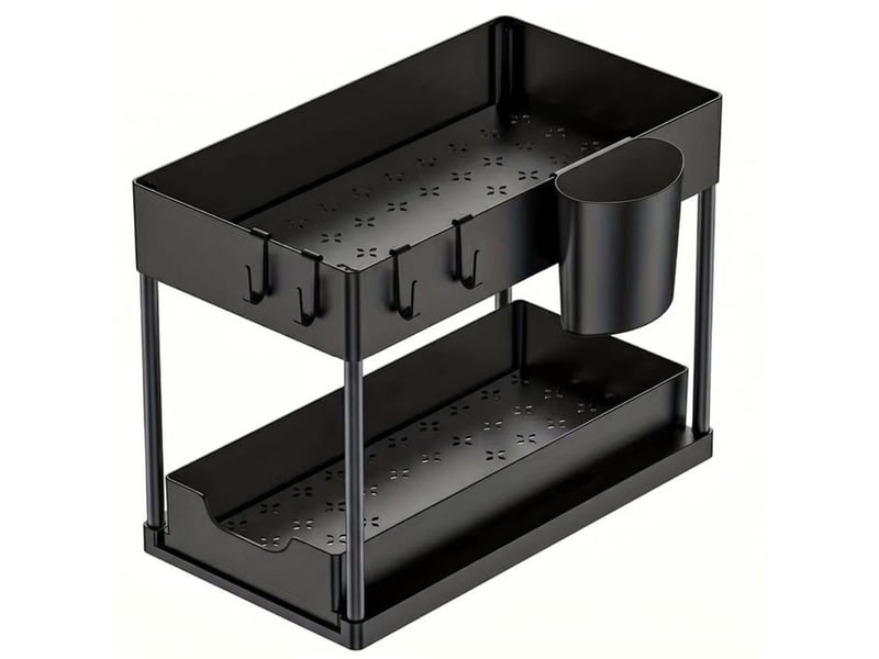 Rangement sous evier double etages avec tiroir coulissant noir 37,5 x 20,5 x 33,5 cm 414350_AABYJ79367_6_DROPFR - Conforama A