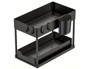 Rangement sous evier double etages avec tiroir coulissant noir 37,5 x 20,5 x 33,5 cm
