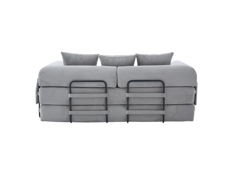  Canapé compression lounger gris clair set 3 coussins cadre métal poches latérales  - Conforama E