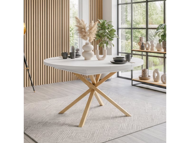  Table à manger extensible 100-140 x 100 cm, 4-6 personnes, pieds croisés, blanc et bois Jamama eleni - Conforama D