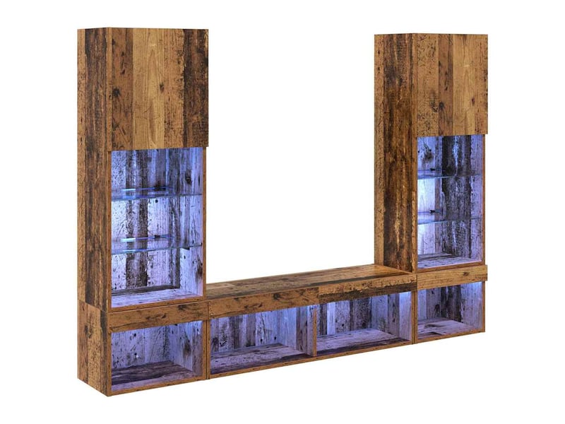  Meuble tv - unités murales tv avec led 5 pcs bois ancien bois d'ingénierie  - Conforama A