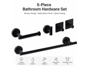 Porte-serviettes en acier inoxydable, sac de toilette, 5 pièces, noir