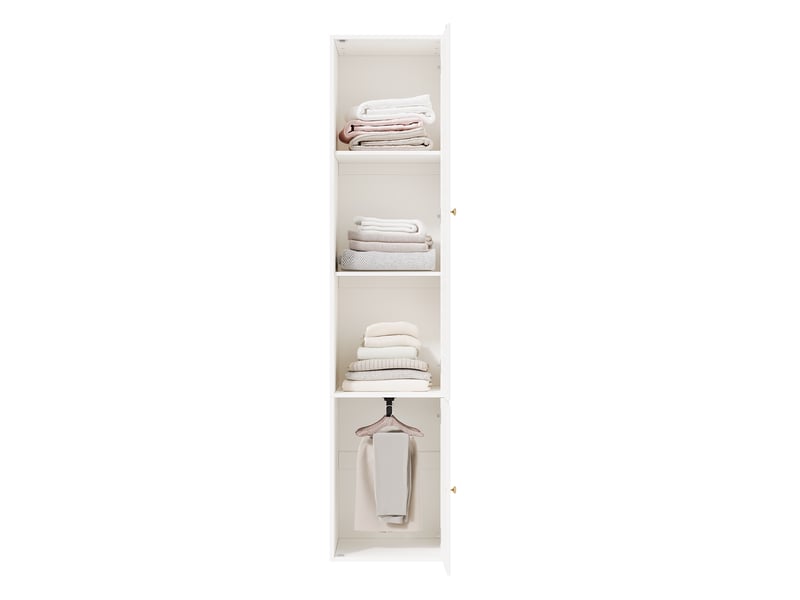 Armoire haute avec porte à lames, penderie et 3 niches pour chambre en panneaux de particules 45×50×200 cm blanc - Conforama A
