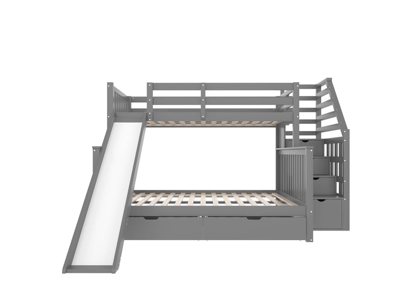 Lit superposé multifonction avec tiroirs, rangements et toboggan, gris, 90x200140x200 cm - Conforama A