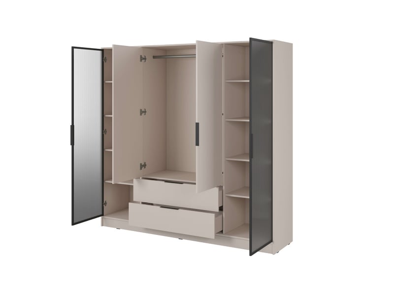  Armoire mirage 4 portes vitrées et 2 tiroirs avec penderie en bois et verre- beige MIRAGE - Conforama D
