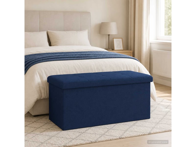  Banc chambre, banc de rangement pliable bleu 180 kg 80 l 77x38x38 cm lin  - Conforama B