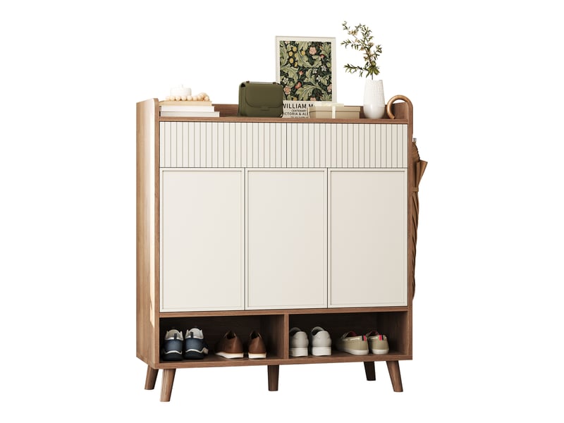  Buffet chaussures blanc 90 cm - 3 portes,2 tiroirs,pieds bois - idéal entréecouloir - 90x35x100 cm  - Conforama A