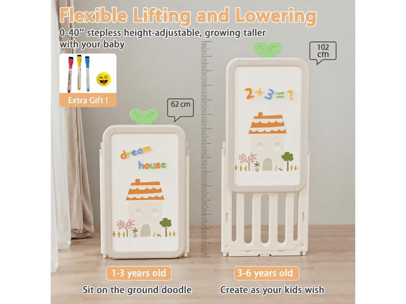  Meuble de rangement pour jouets d'enfants avec 10 caisses amovibles, 222 x 32 x 91 cm, beige  - Conforama E