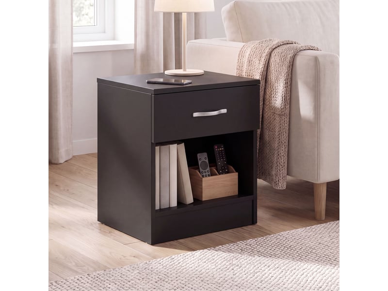  Table de chevet riano, commode de nuit, chambre, rangement, 47x40x36cm, 1 tiroir, noir 333457 - Conforama B