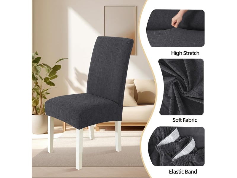  Housse de chaise de salle à manger imperméable – douce, extensible et ajustée – texture ondulée – résistante aux taches et antidérapante – noir  - Conforama C