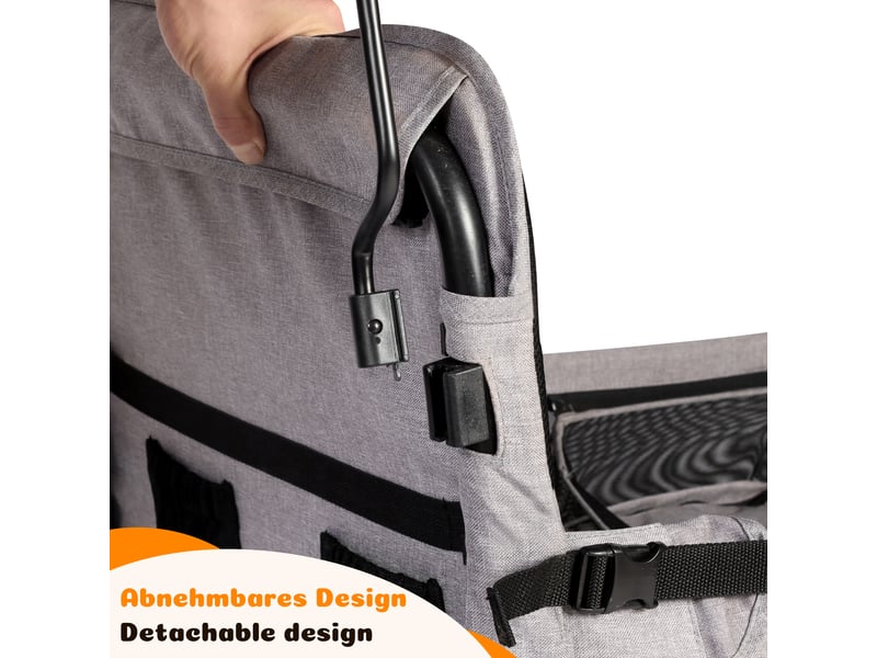  Chariot enfant pliable gris clair 4 places avec siège convertible en lit, toit pare-soleil, plateau, roues pu tout-terrain  - Conforama E