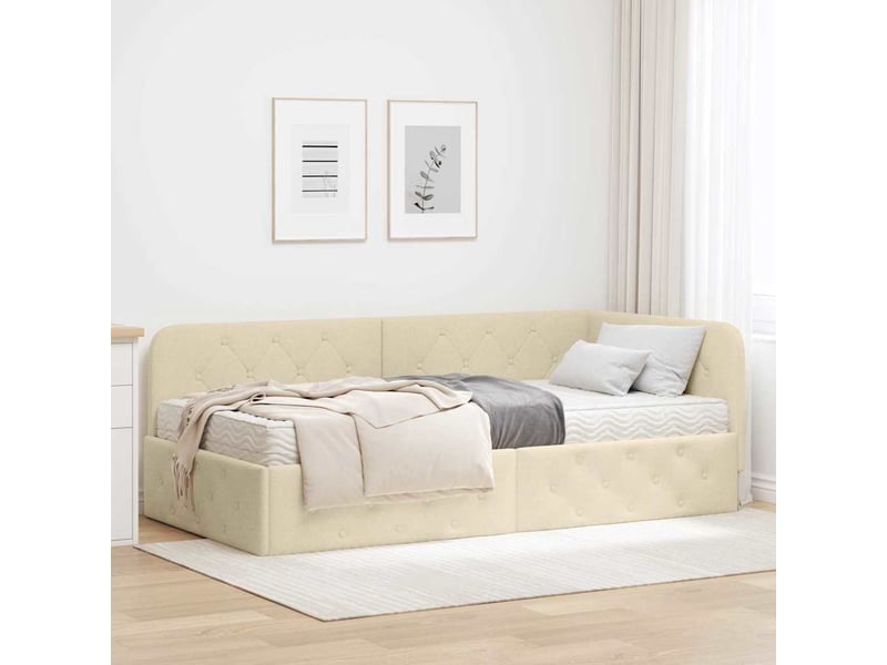 Lit adulte, lit simple, cadre de lit d'angle crème 90x200cm tissu cf7033 - Conforama B