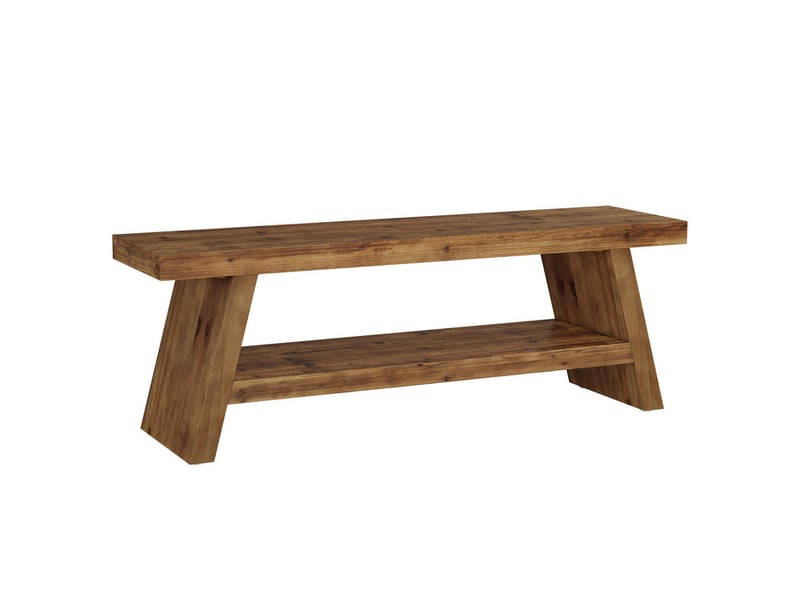  Banc d'entrée à deux niveaux en bois massif avec étagères ouvertes ; banc à chaussures en bois pour intérieur, adapté à l'entrée, au salon et à la chambre  - Conforama A