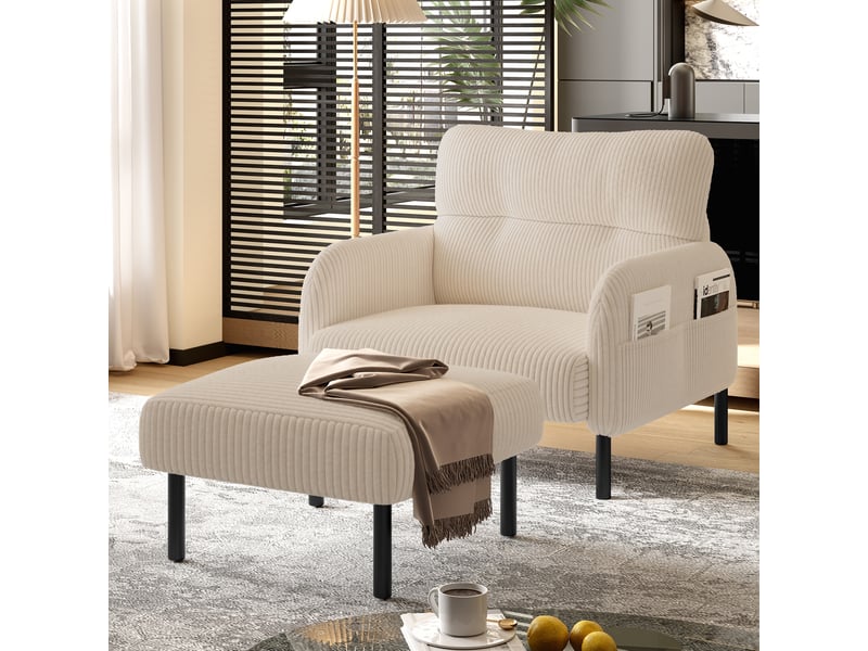  Pouf ottoman 56 x 51 x 39 cm – beige – assise en corduroy, structure métal, usage 3 en 1  - Conforama B