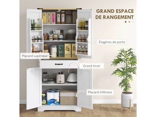 Armoire de cuisine buffet cuisine, 6 étagères à porte,1 tiroir et étagères réglables 76,5 x 40 x 181 cm blanc, 4 portes