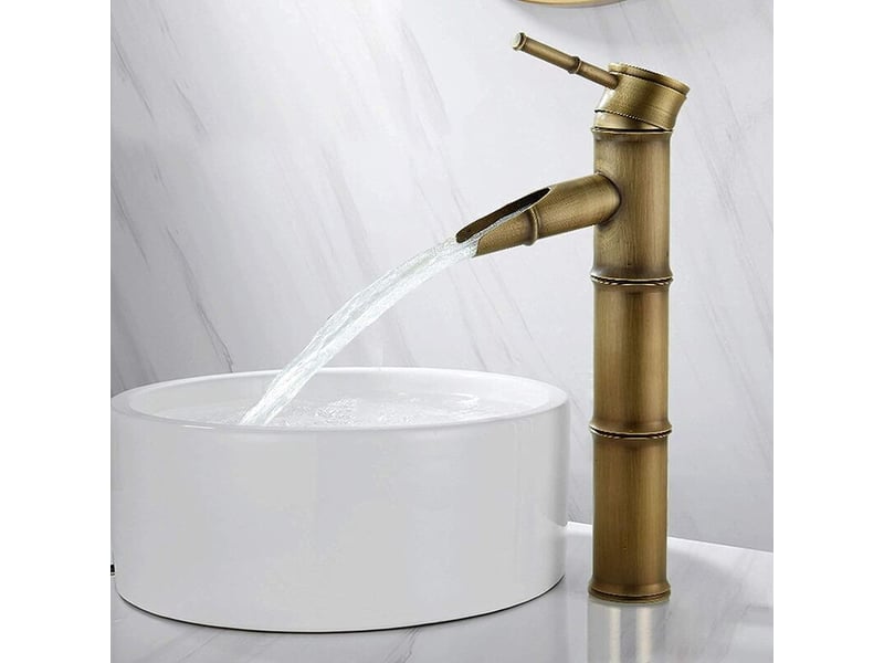  Grand robinet en bambou, robinet monotrou pour eau chaude et froide dans le bassin d'eau courante, robinet de salle de bain en bronze  - Conforama B