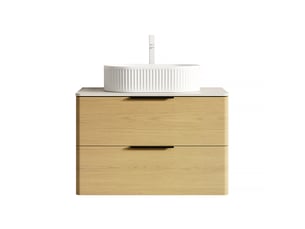 Meuble sous vasque suspendu avec 2 tiroirs et vasque ovale en céramique pour salle de bain 75 × 46 × 62,2 cm