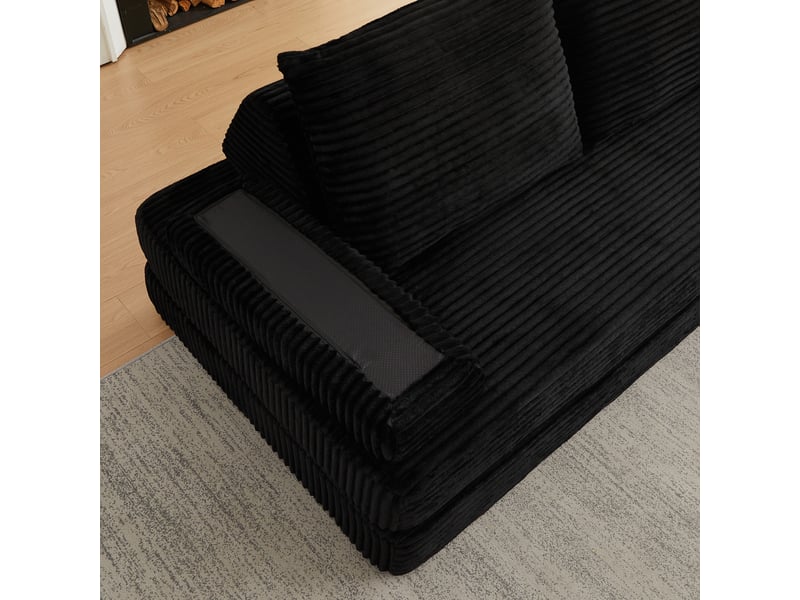  Canapé modulable 2 places 211 cm, canapé lit convertible moderne, velours côtelé noir  - Conforama R