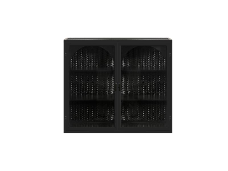 Armoire murale modèle woven 70 cm, noir, 2 portes vitrées, 3 niveaux de rangement, design tressé - Conforama A