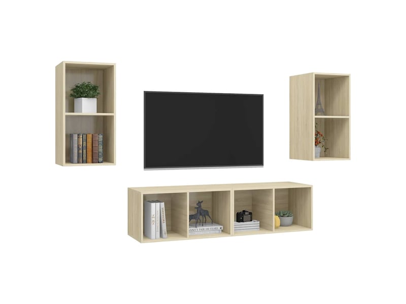  Lot de 4 meuble tv mural, meuble tv suspendu chêne sonoma bois d'ingénierie shl18679  - Conforama C