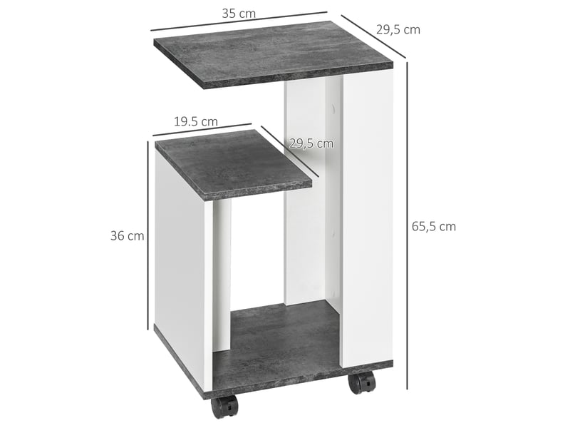  Table de chevet à 4 roulettes, 3 étagères, 35 x 29,5 x 65,5 cm, grisblanc  - Conforama E