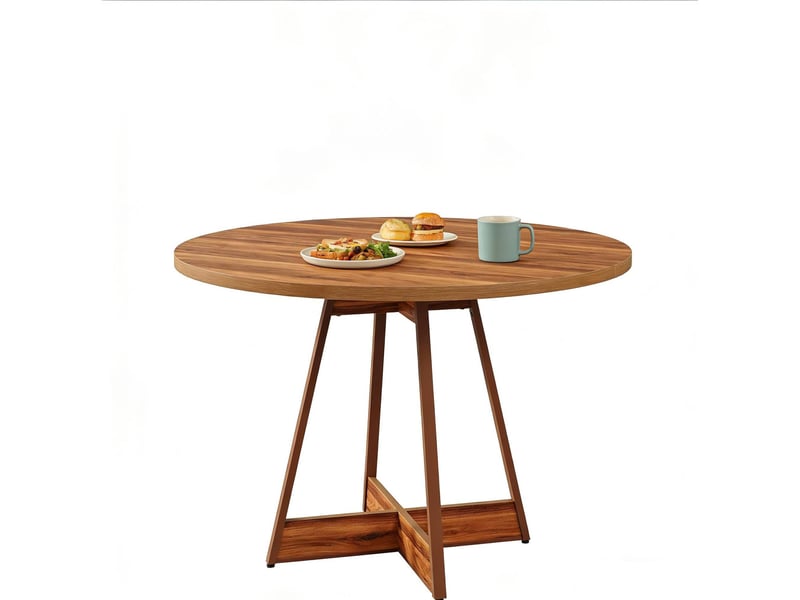  Table de salle à manger ronde 100 cm pour 4 personnes en mdf marron avec piétement central pour cuisine et salon  - Conforama A